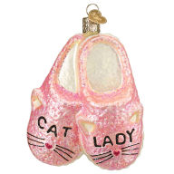 Title: Cat Lady Slippers Glass Ornament