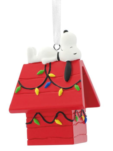 Snoopy on Decorated Doghouse Resin Figural Ornament