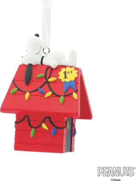 Snoopy on Decorated Doghouse Resin Figural Ornament