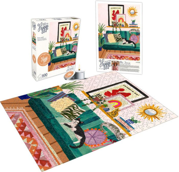 500 Piece Puzzle for Adults Hygge Collection Stay at Home Rhi James 24x18 inch Jigsaw with Bonus Candle by KI Puzzles