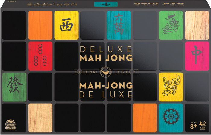Antique mahjong tiles & wood box Chinese set & happy life sign Stock Photo
