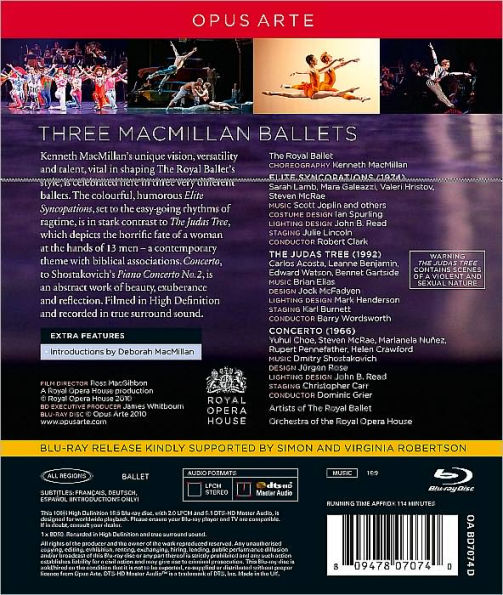 Three Ballets by Kenneth MacMillan: Elite Syncopations/The Judas Tree/Concerto [Blu-ray]