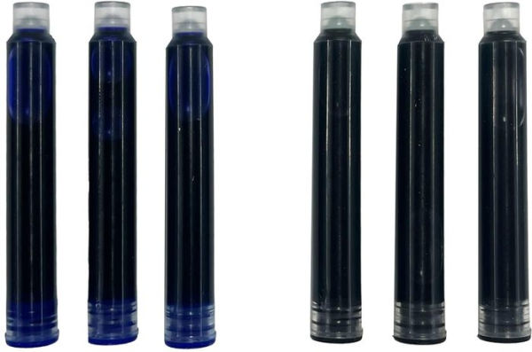 Splendid Duo Fountain Pen Ink Refills: Set of 3 Black & 3 Blue Cartridges