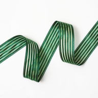 Title: Green Satin and Organdy Stripe Ribbon 1.5