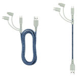Alternative view 1 of Tech Candy TC-TH-MAX-SOB Triple Header Maxi Charger - 6ft Woven USB Cable - Blue