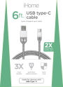 iHome IH-CT3000W 6' Dual Strain Type C Cable with Nylon Cord White