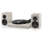 Victrola Wood and Linen Fabric Bluetooth Record Player with 3-speed Turntable - White