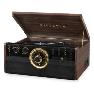 Title: Victrola Empire 6-in-1 Wood Empire Mid Century Modern Bluetooth Record Player with 3-Speed Turntable, CD, Cassette Player and Radio