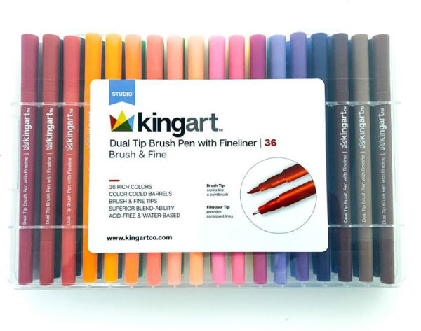 Twin Tip Fineliner Brush Pens in Case - 36 pc Set