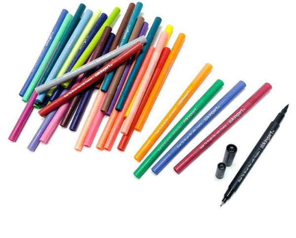Twin Tip Fineliner Brush Pens in Case - 36 pc Set