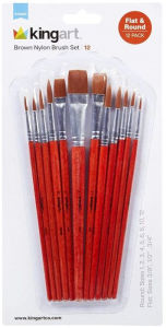 Title: Brown Nylon Round and Flat Brushes - 12 pc Set