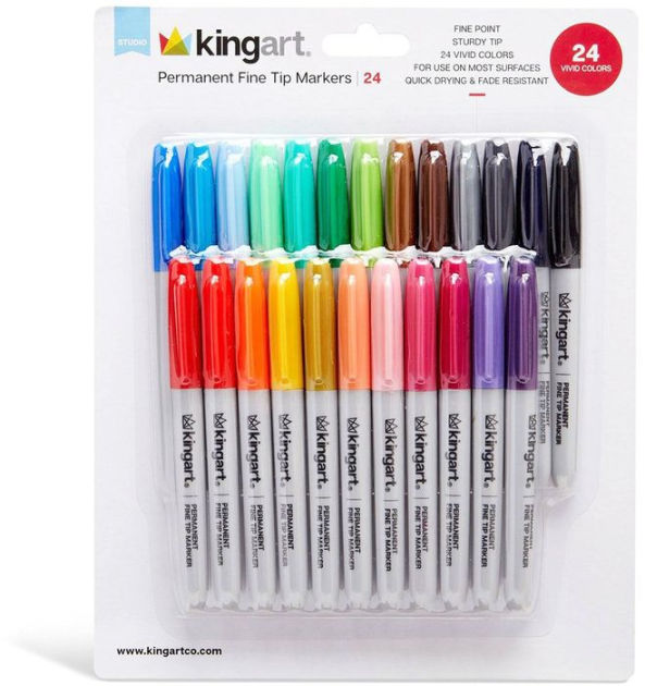 Permanent Fine Tip Markers - 24 pc Set by King Art