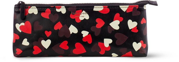 Kate Spade New York Pen and Pencil Case with Office Supplies, Zip Pouch  Includes 2 Pencils, Sharpener, Eraser, and Ruler, Brushstroke Hearts