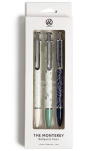 U Brands The Monterey Ballpoint Pens, Medium Point, 1.0mm, Arid Ivy Colors, Black Ink, 3 Pack