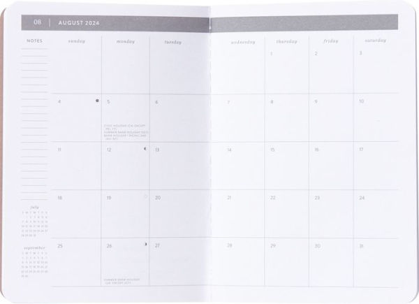 2024-2025 Paper Source Neutral Quadrants 17-Month Mini Faux Leather Saddlestich Monthly Planner