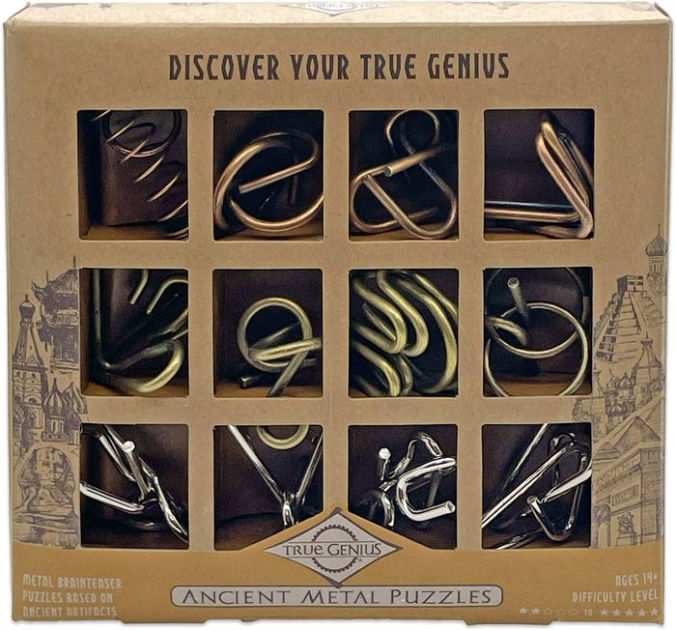 True Genius Metal - Set of 12 Brainteaser Puzzles by Project Genius