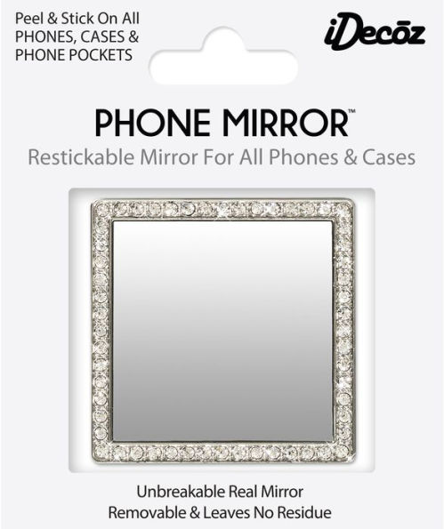 Silver Square w/crystals Phone Mirror