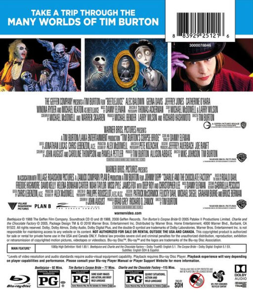 Beetlejuice/Charlie and Chocolate Factory/Tim Burton's Corpse Bride [3 Discs] [Blu-ray]