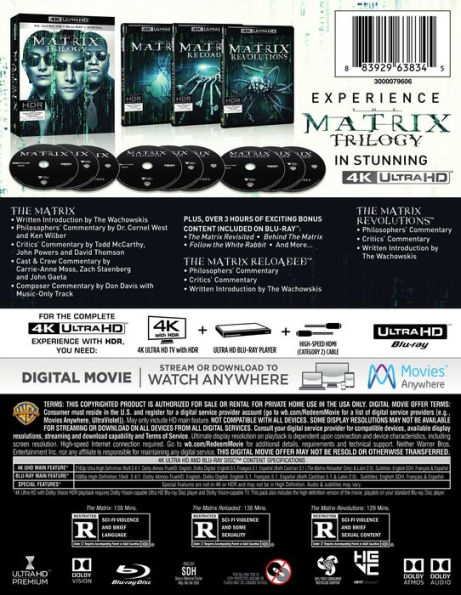 The Matrix Trilogy [Includes Digital Copy] [4K Ultra HD Blu-ray/Blu-ray]