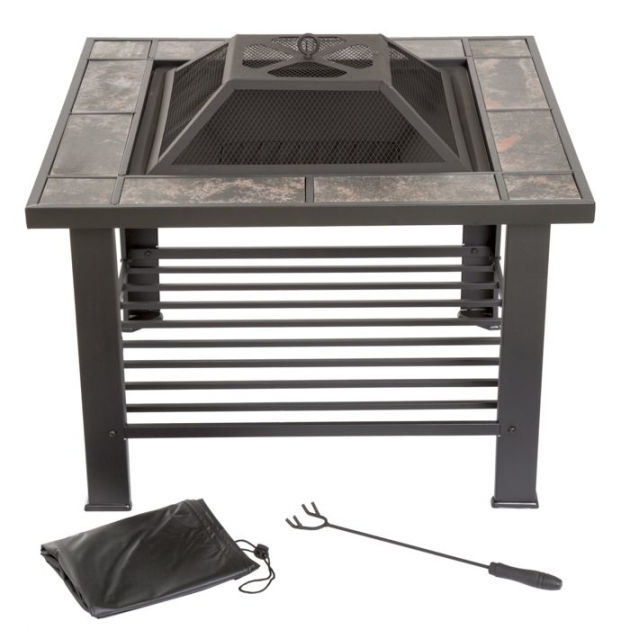 Fire Pit Set Wood Burning Pit With Spark Screen Cover And Log
