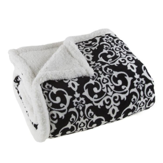 Lavish Home Fleece Sherpa Blanket Throw Black/White by Trademark Global