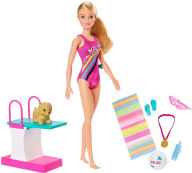 Title: Barbie Dreamhouse Adventures Swim'n Dive Doll, 11.5-inch in Swimwear, with Diving Board and Puppy