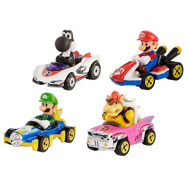 Hot Wheels Mario Kart Set of 4 Toy Character Vehicles, Includes 1