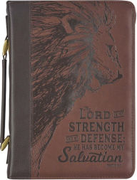 The Lord is My Strength Exodus 15:2 Brown Faux Leather Classic Bible Cover - XL