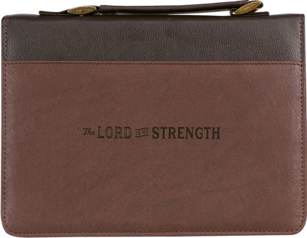 The Lord is My Strength Exodus 15:2 Brown Faux Leather Classic Bible Cover - XL