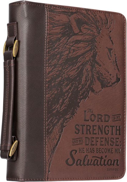 The Lord is My Strength Exodus 15:2 Brown Faux Leather Classic Bible Cover - XL