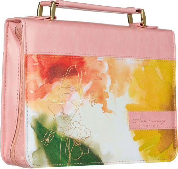 His Mercy Never Fails Pastel Meadow Pink Watercolor Faux Leather Bible Cover