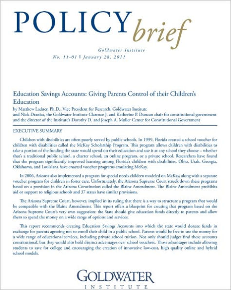 Education Savings Accounts: Giving Parents Control of Their Children’s Education