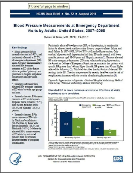 Blood Pressure Measurements at Emergency Department Visits by Adults: United States, 2007–2008