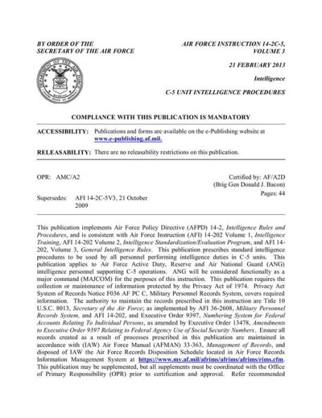 C-5 Unit Intelligence Procedures (AFI 14-2C-5V3)