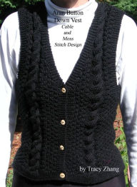 Title: Aran Button Down Vest Moss and Cable Stitch Design Knitting Pattern, Author: Tracy Zhang