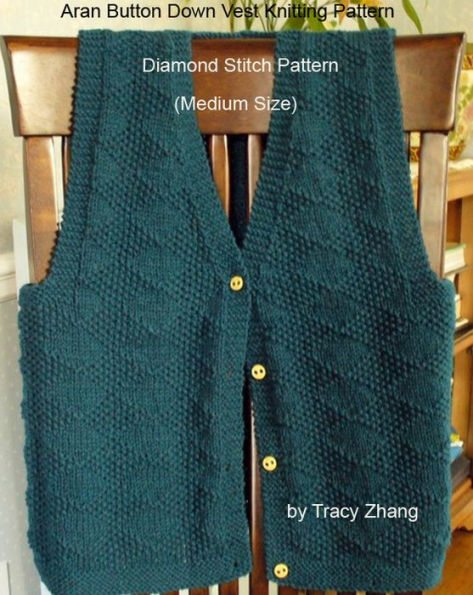 Aran Button Down Vest Knitting Pattern Diamond Stitch Pattern