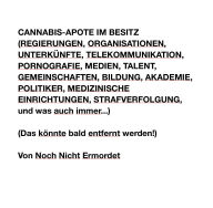 Title: CANNABIS-APOTE IM BESITZ (REGIERUNGEN, ORGANISATIONEN, UNTERKï¿½NFTE, TELEKOMMUNIKATION, PORNOGRAFIE, MEDIEN, TALENT...: (Das kï¿½nnte bald entfernt werden!), Author: Not Yet Murdered