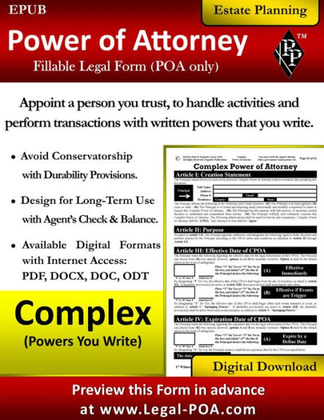 Complex Power of Attorney - POA Version: Fillable Legal Form ( POA Only )