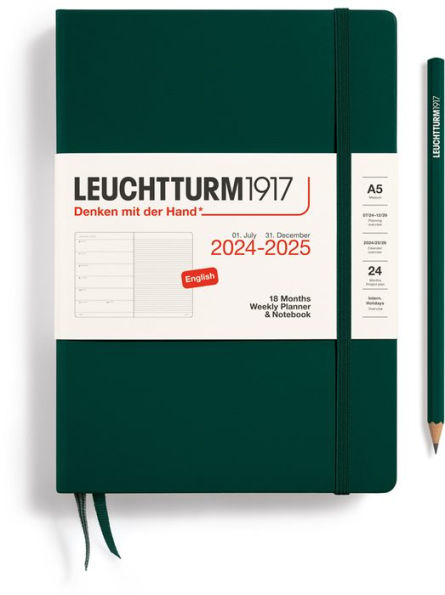 2025 Leuchtturm1917 Weekly Planner & Notebook Medium (A5) 2025, 18 Months, Forest Green