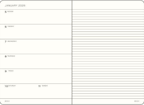 2026 Black Weekly Planner & Notebook Medium (A5) Softcover