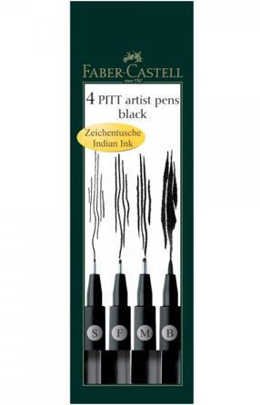 Faber Castell 4 Pitt Artist Pens Set Black Ink Arts Craft Drawing