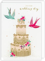 Title: Cake And Birds Wedding Greeting Card