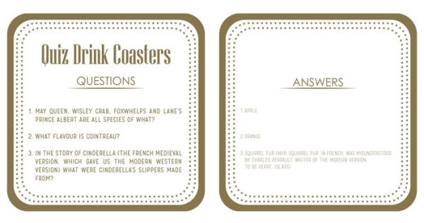 Coasters with quiz on each matt