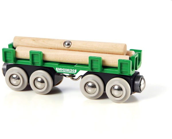 BRIO World Wooden Railway Train Set Lumber Loading Wagon