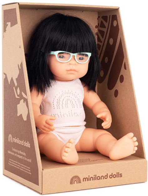 Miniland Educational Baby Doll Asian Girl With Glasses 15'', Polybagged |  Oriental Trading