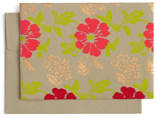 Taupe, Pink, Red and Gold Floral Pattern Boxed Note Cards Set of 10