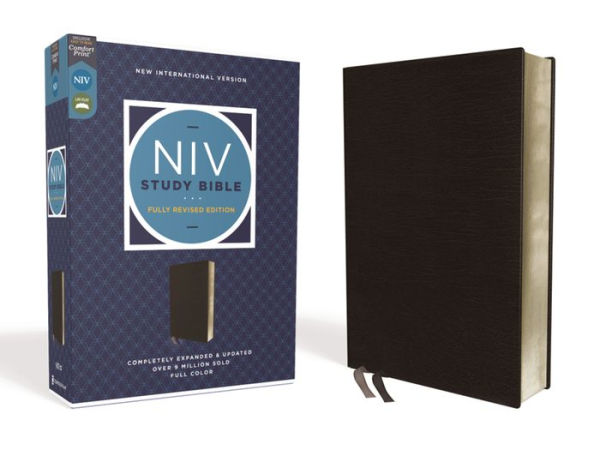 NIV Study Bible, Fully Revised Edition (Study Deeply. Believe Wholeheartedly.), Bonded Leather, Black, Red Letter, Comfort Print