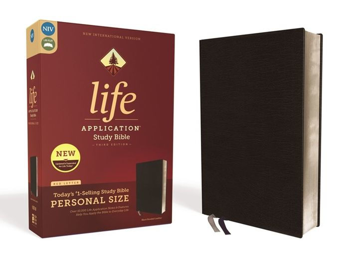 NIV, Life Application Study Bible, Third Edition, Personal Size, Bonded Leather, Black, Red
