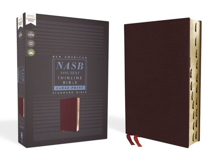 NASB, Thinline Bible, Large Print, Bonded Leather, Burgundy, Red Letter ...