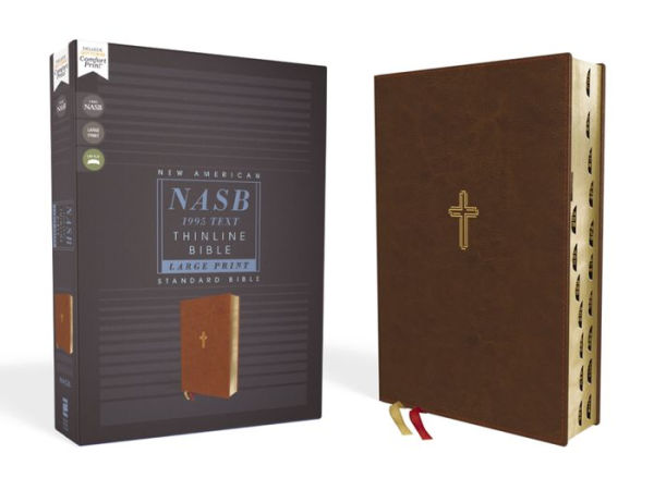 NASB, Thinline Bible, Large Print, Leathersoft, Brown, Red Letter, 1995 Text, Thumb Indexed, Comfort Print
